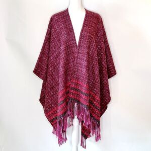 Vintage DESCOURS Paris Woven Shawl Wrap Cape OS Mohair Wool Blend Fuschia Pink